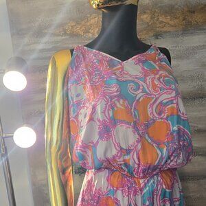 LILLY PULITZER Size M Tropical Film-Ready Romper – Miami Brights Silky • Stretch